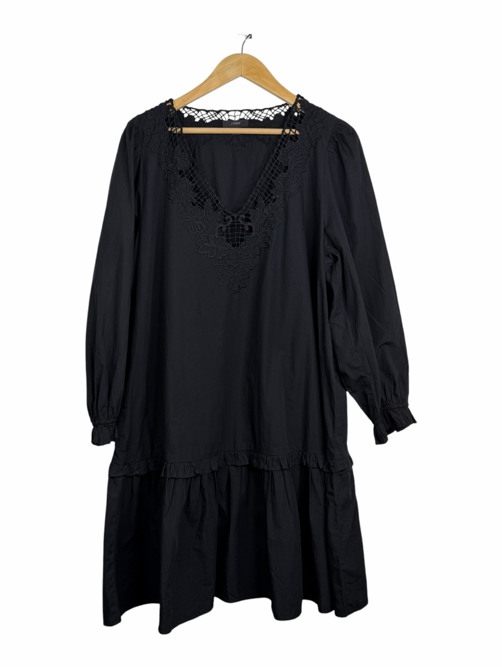 J. Crew Black V-Neck Tiered Peasant Mini Dress Eyelet Trim Coastal Women's XL